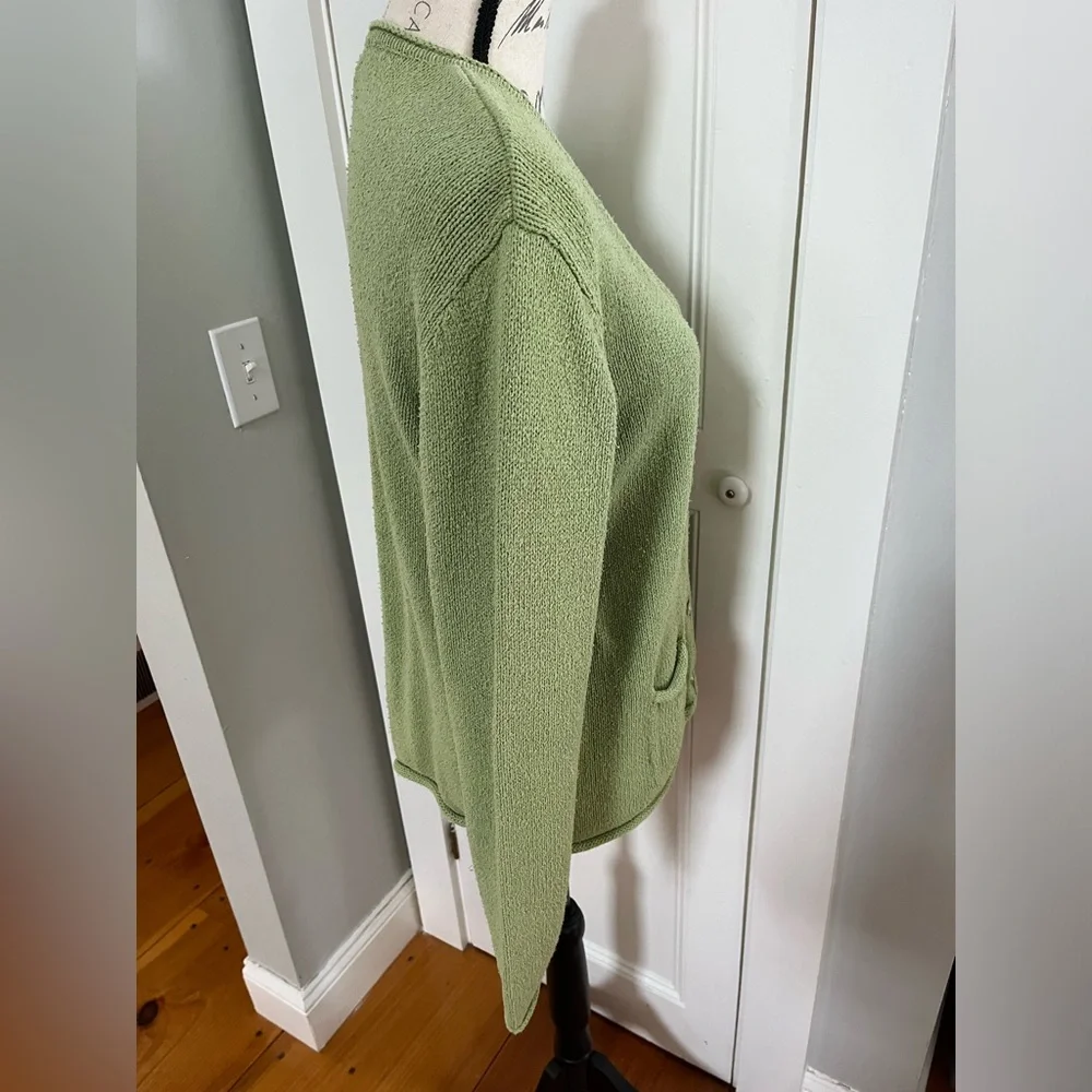 L.L. Bean Green Silk Blend Cardigan Sweater. Women's Size: L. - Picture 3 of 7